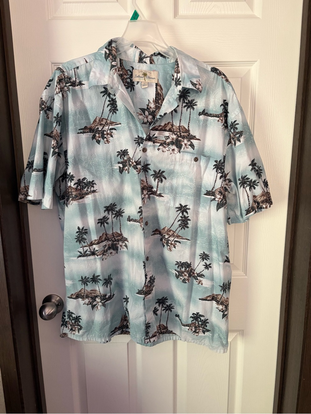 Island shores Men’s Tropical Print Short-Sleeve Shirt - Light Blue size XL